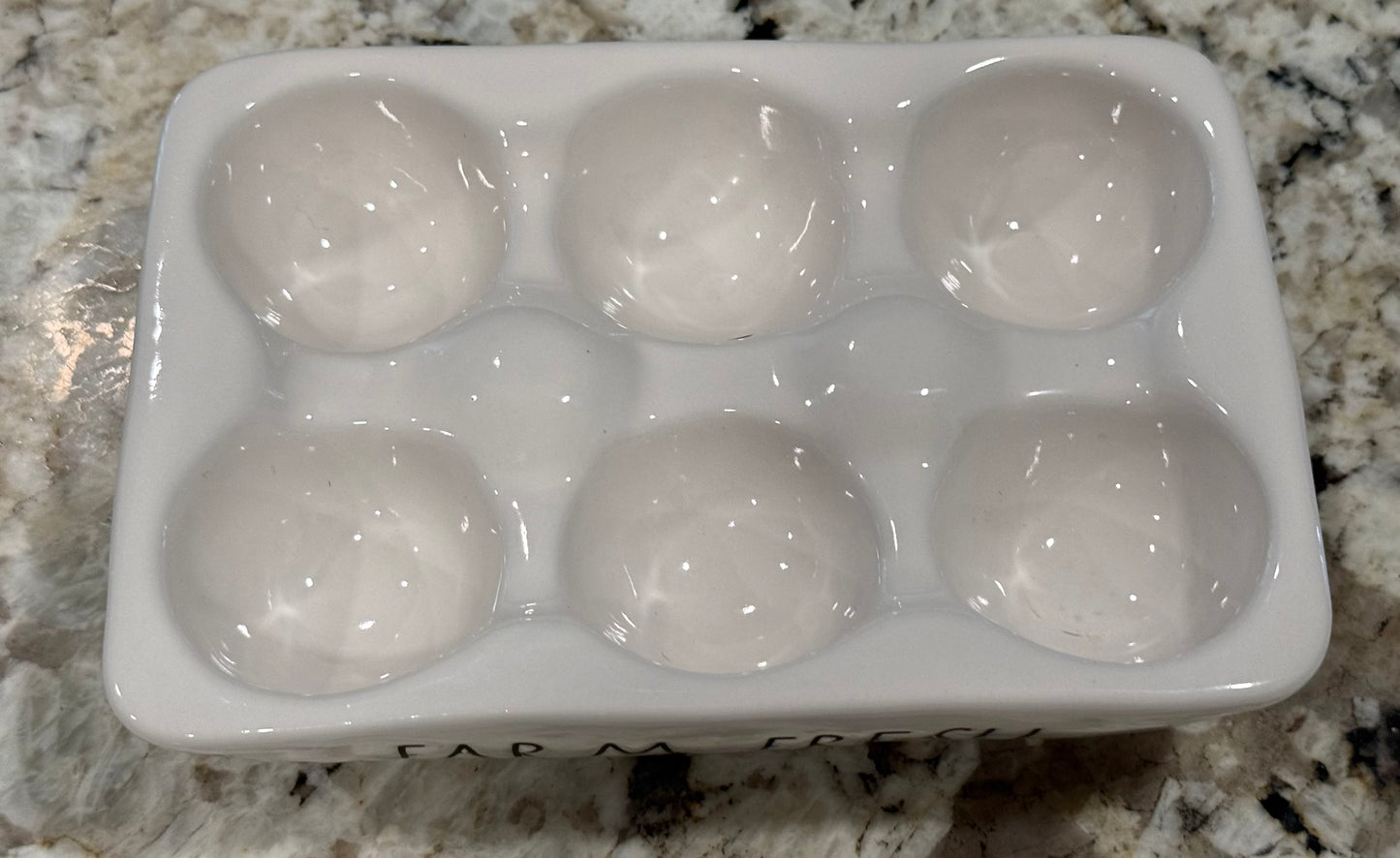 New Rae Dunn white ceramic FARM FRESH egg holder