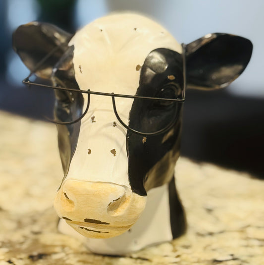 New white resin farm decor with glass-cow