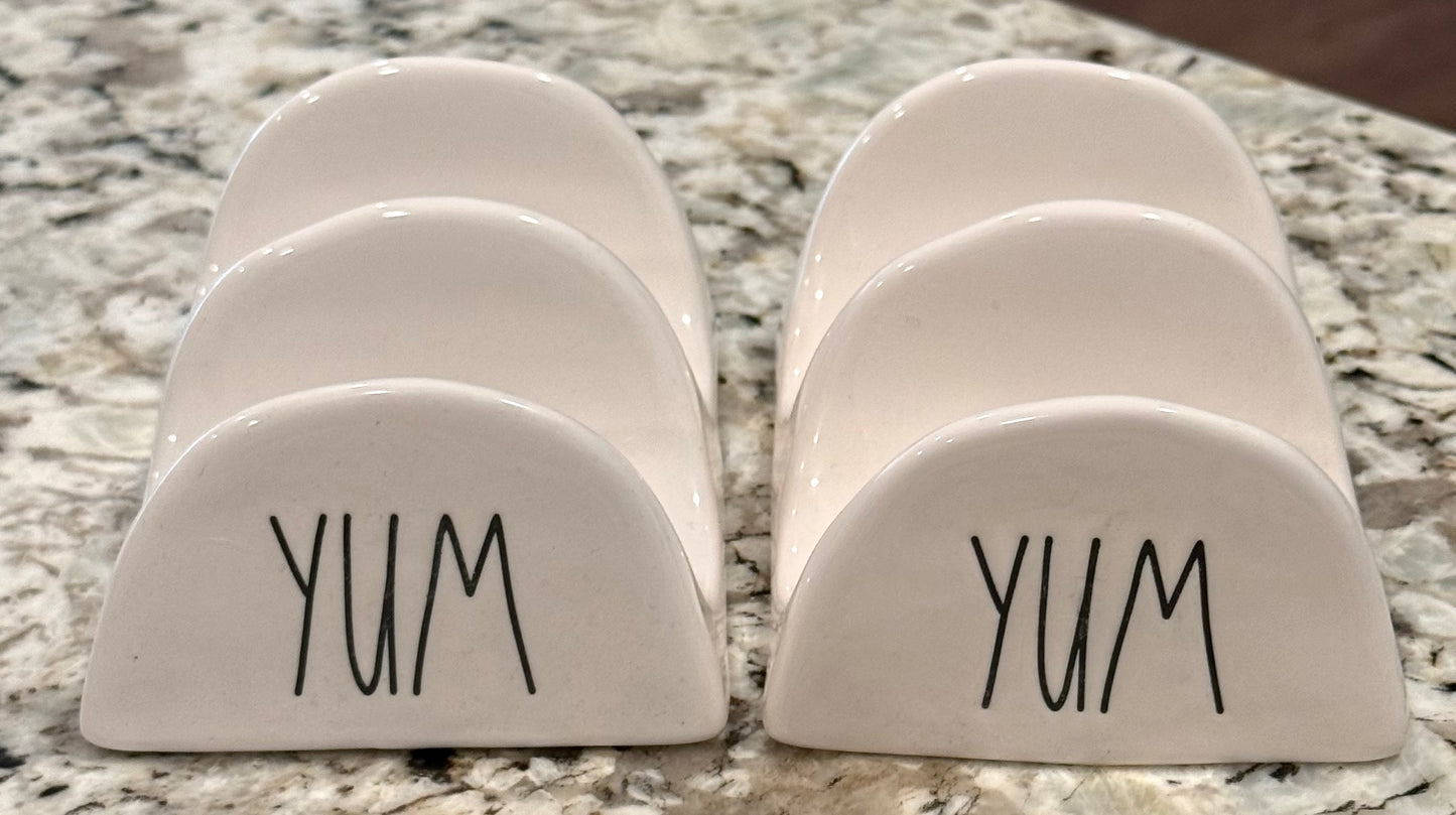 New Rae Dunn 2-piece ceramic YUM taco holder set