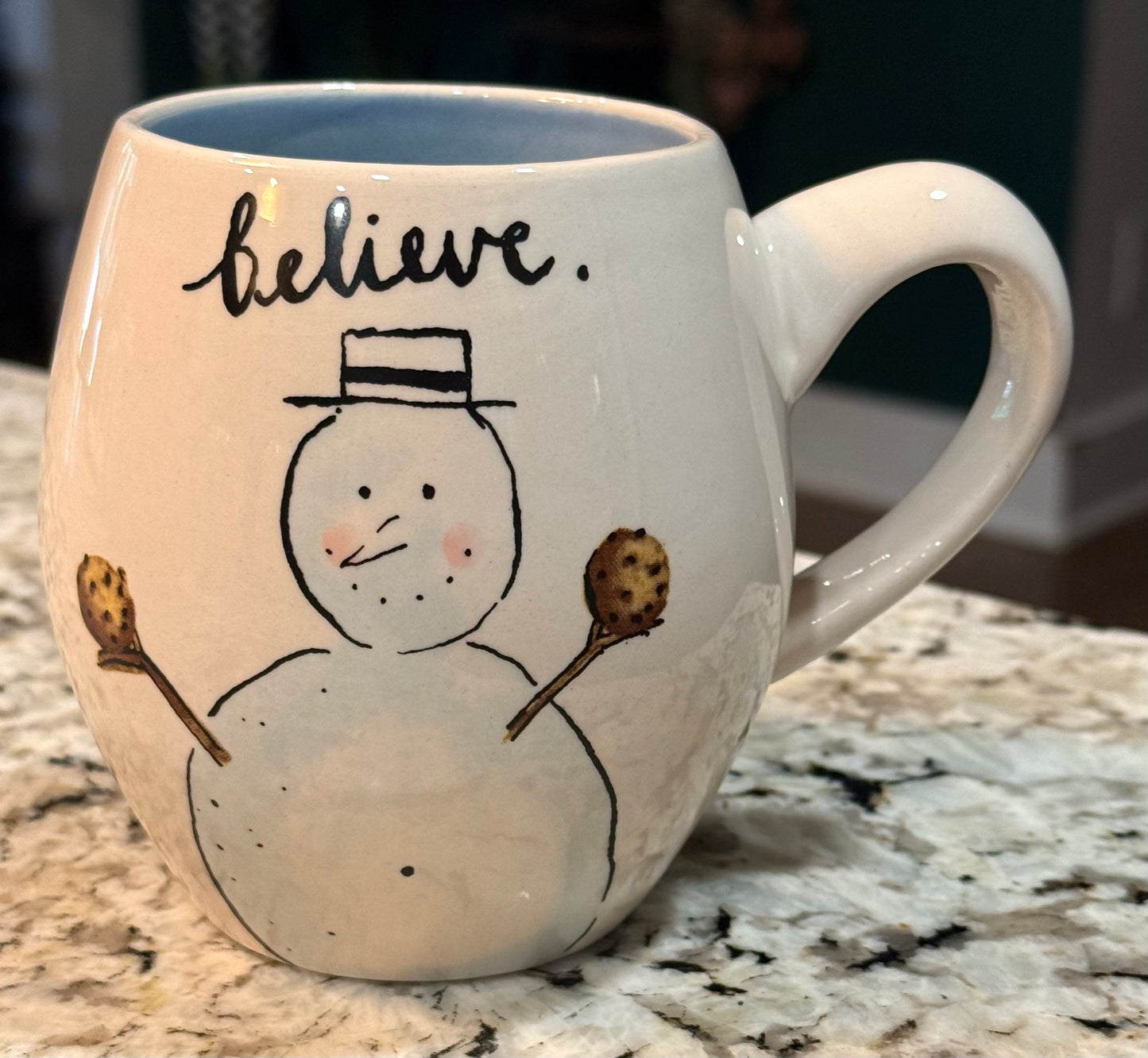 New Rae Dunn white ceramic Christmas snowman coffee mug decor BELIEVE