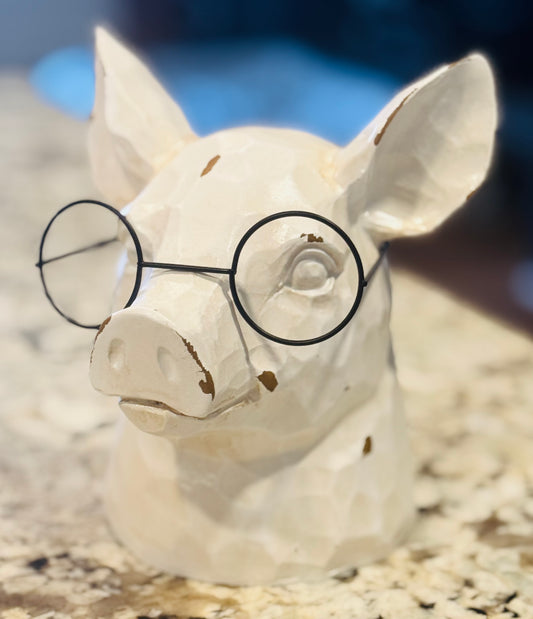 New white resin farm decor with glass-pig