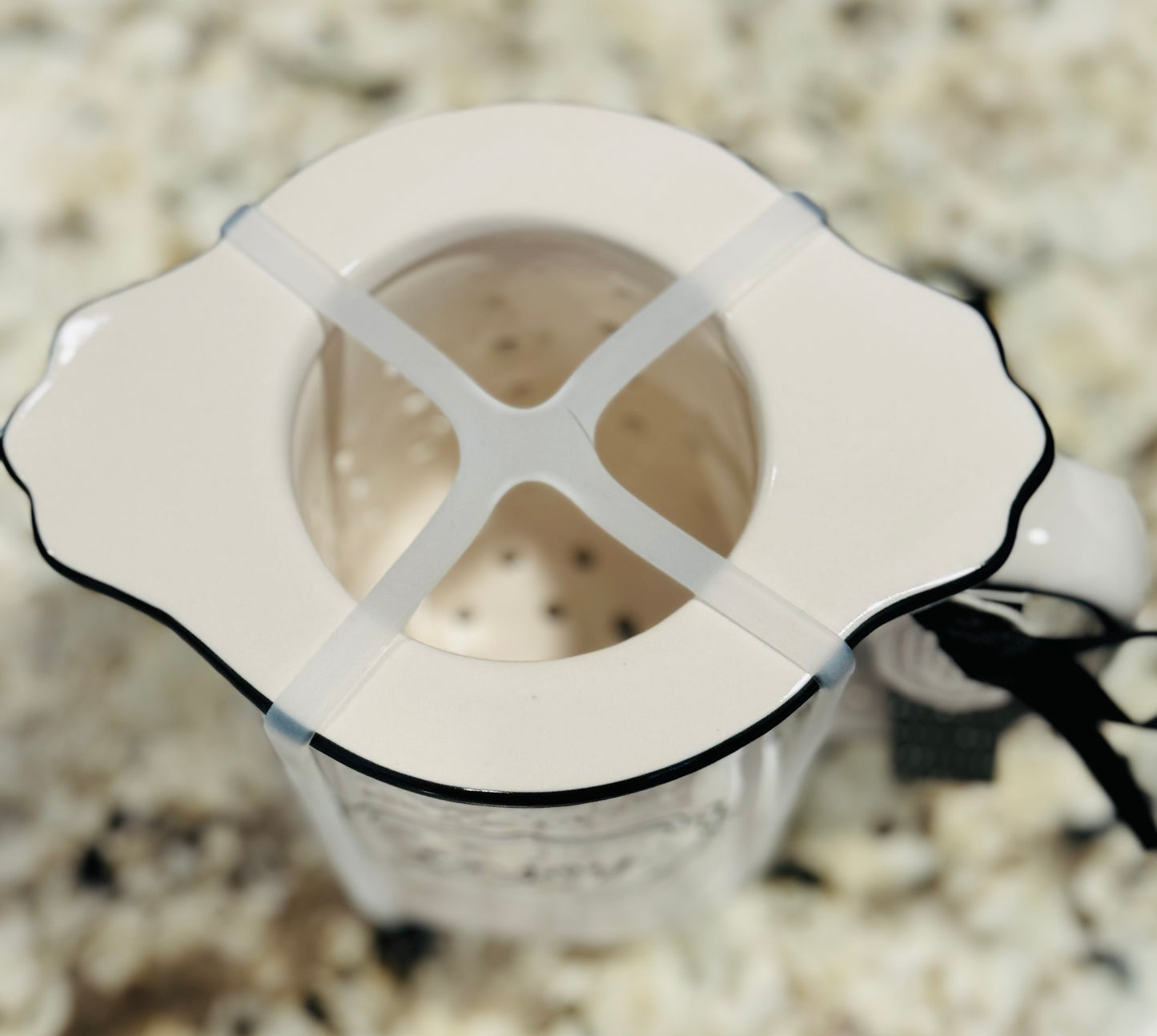 New Rae Dunn white ceramic tea infuser mug ENJOY