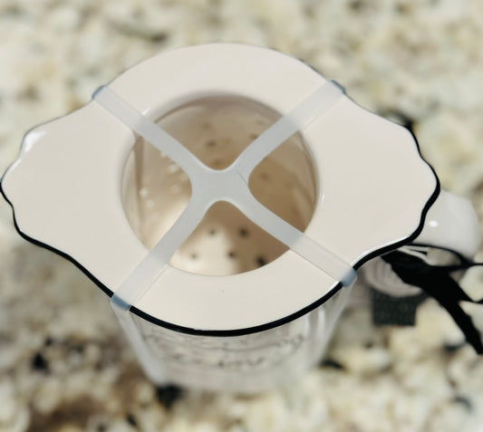 New Rae Dunn white ceramic tea infuser mug ENJOY