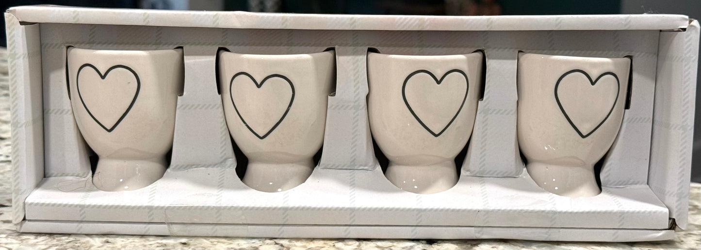 New Rae Dunn white ceramic 4-piece original heart egg holder cups set