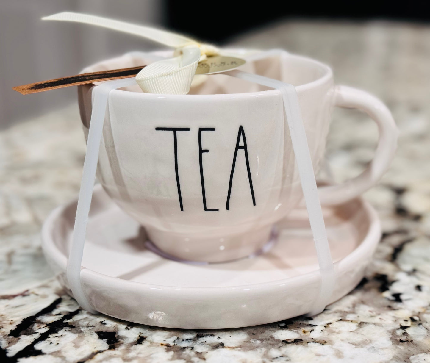 New Rae Dunn white ceramic TEA cup & saucer set