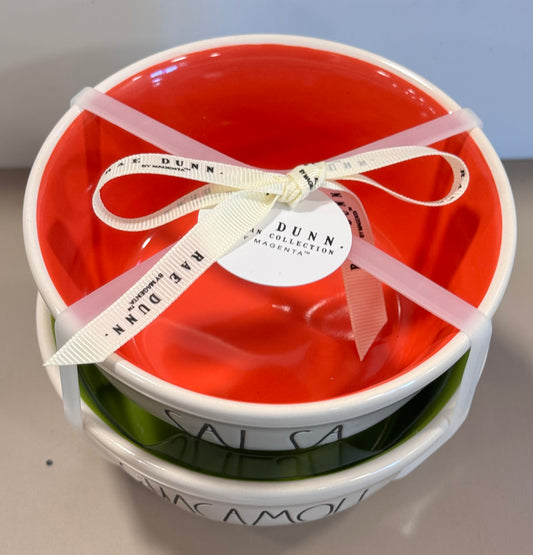 New Rae Dunn white ceramic bowl set SALSA & GUACAMOLE π₯