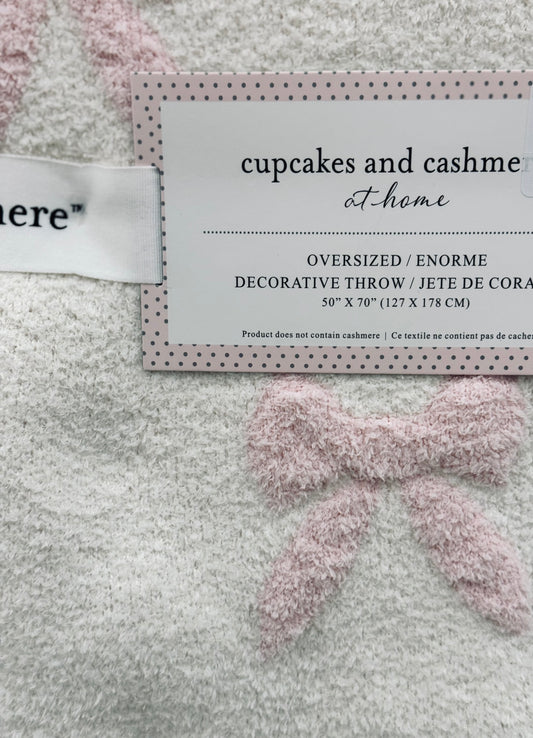 New Cupcakes and Cashnere pink Coquette bow print throw blanket 50x70