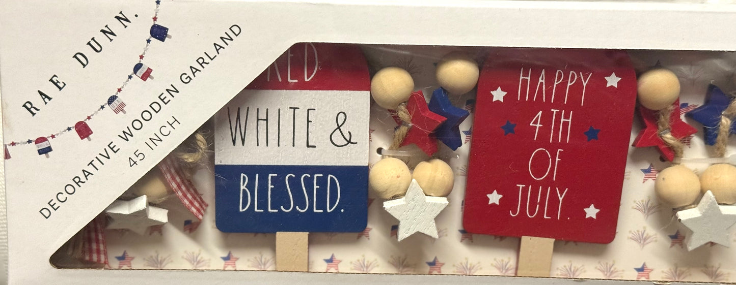 New Rae Dunn wood popcycle USA πΊπΈ July 4th garland decor