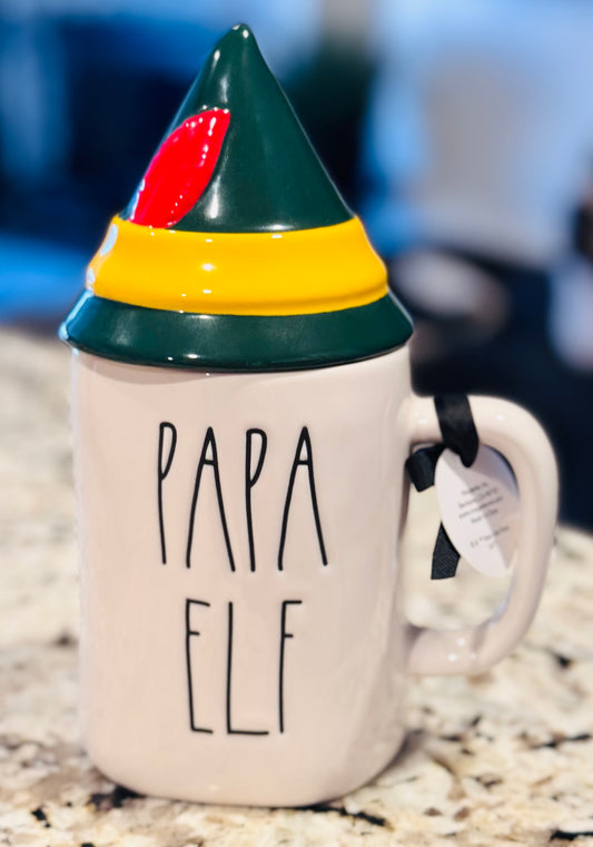 New Rae Dunn x ELF Movie white ceramic topped Christmas decor coffee mug PAPA ELF