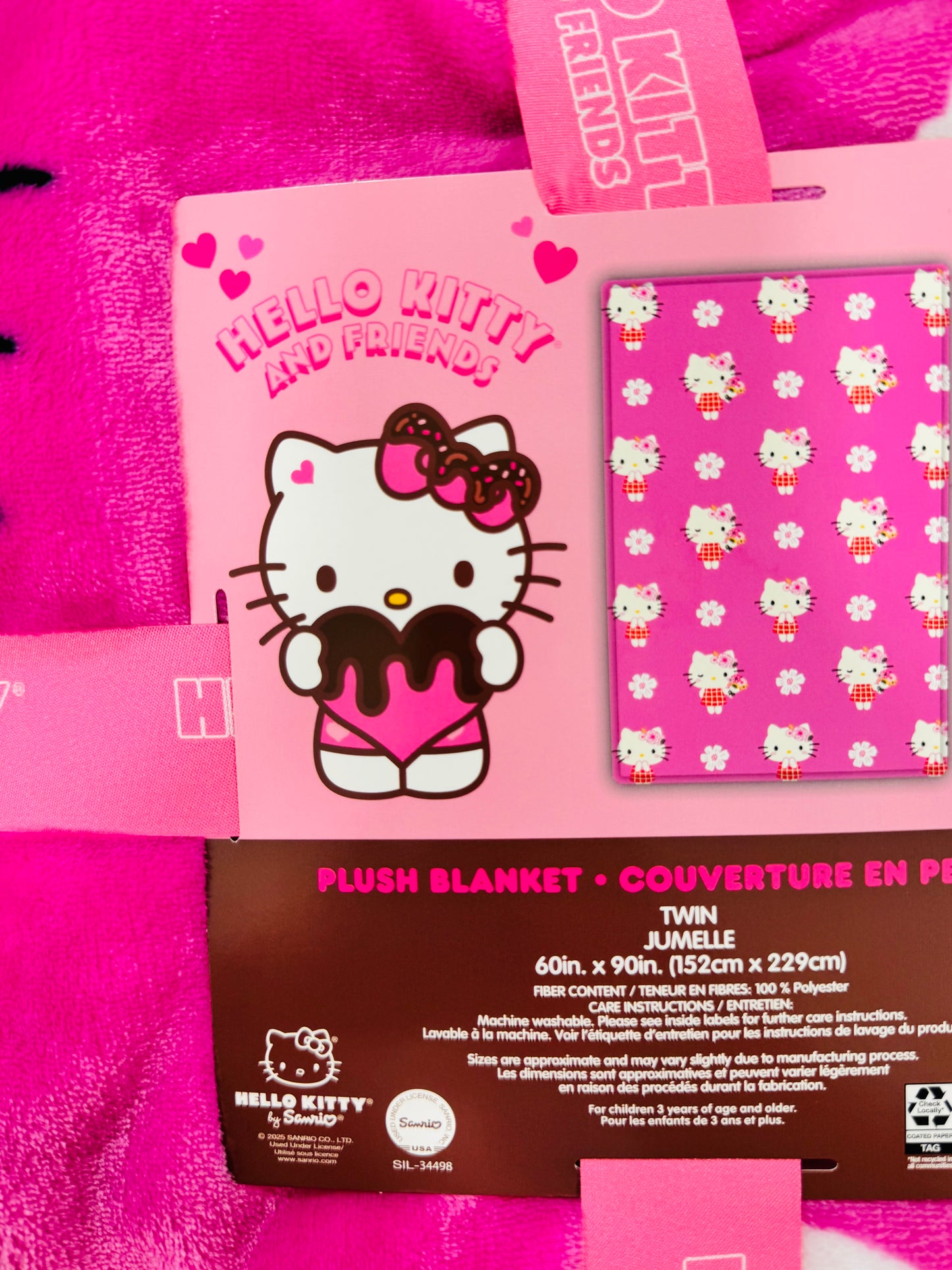 New Hello Kitty pink flower hat 60x90 blanket bedding