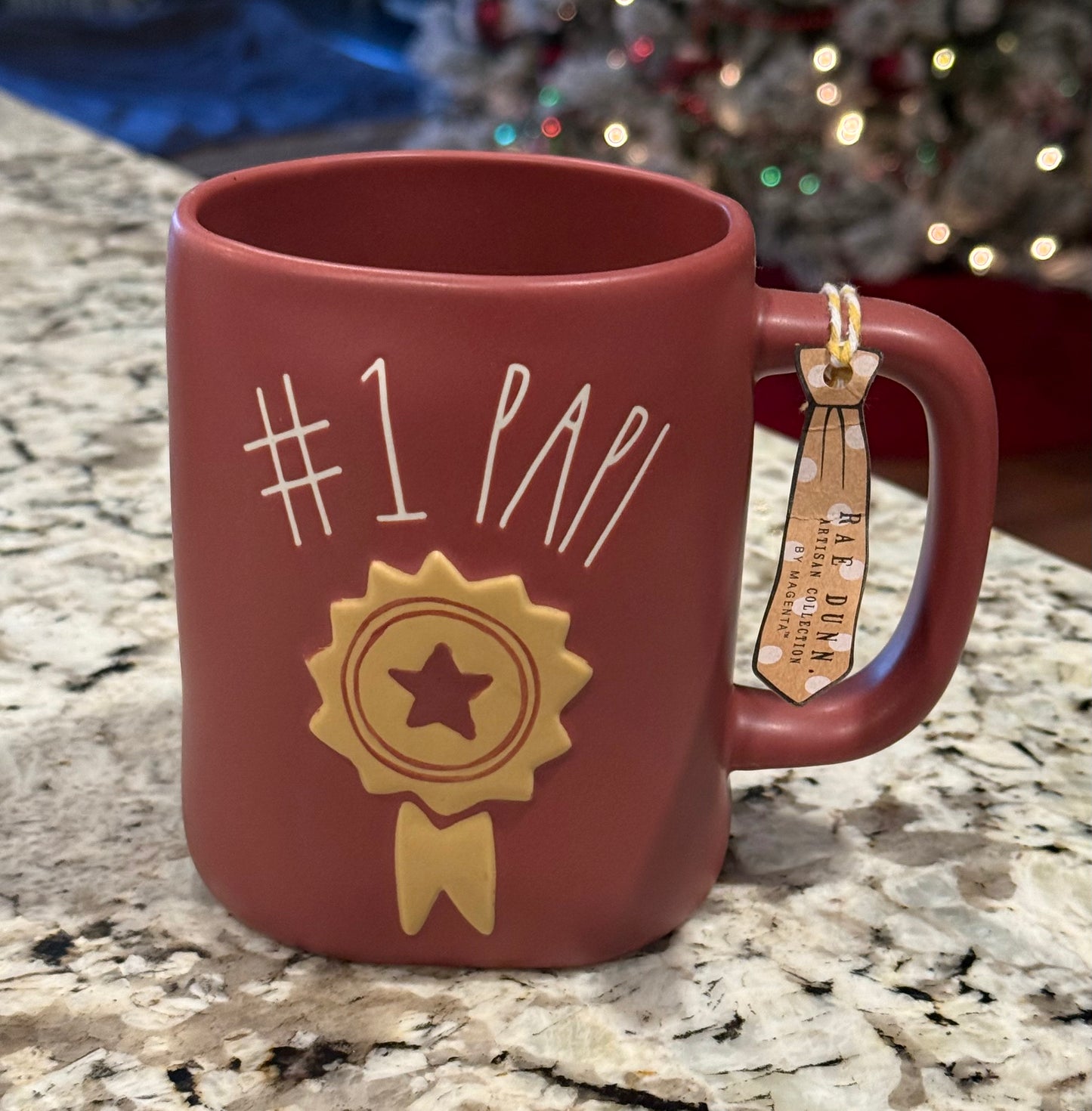 New Rae Dunn burgundy ceramic coffee mug # 1 PAPI