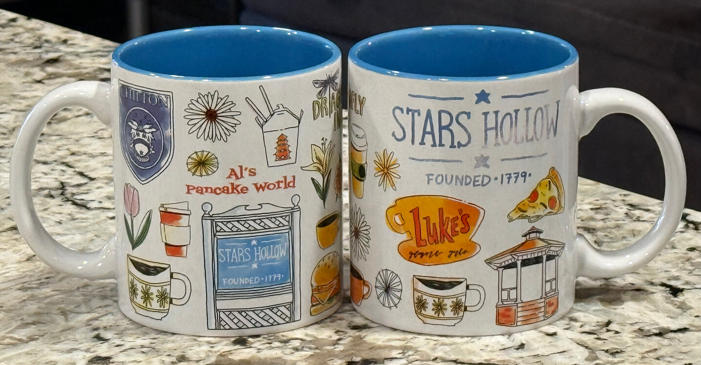 New Gilmore Girls ceramic coffee mug blue interior stars hollow