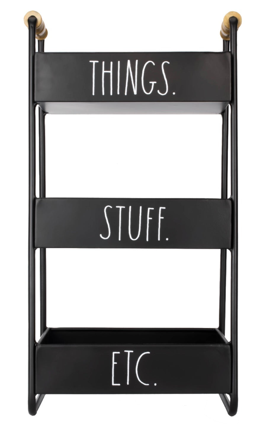 New Rae Dunn “Things – Stuff – Etc.” black Metal 3-Tier Tabletop Caddy