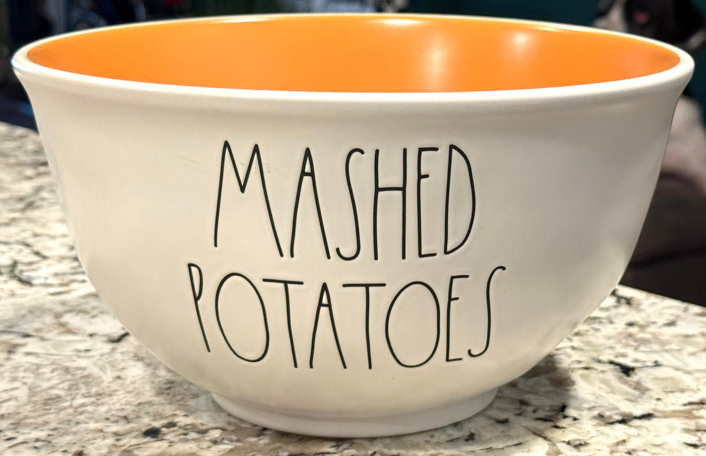 New Rae Dunn white ceramic large MASHED POTATOES bowl orange interior