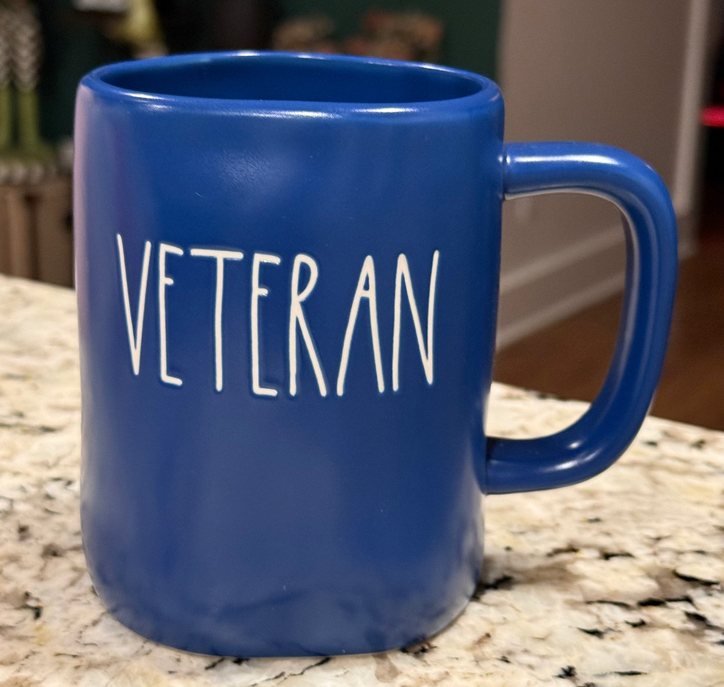 New Rae Dunn Americana matte blue ceramic coffee mug VETERN