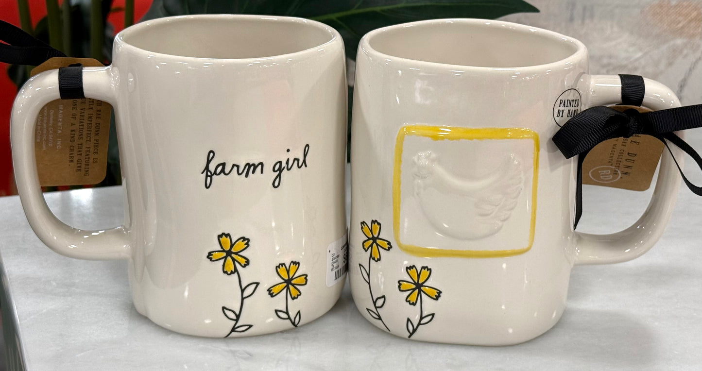 New release Rae Dunn farmline white ceramic coffee mug FARM GIRL