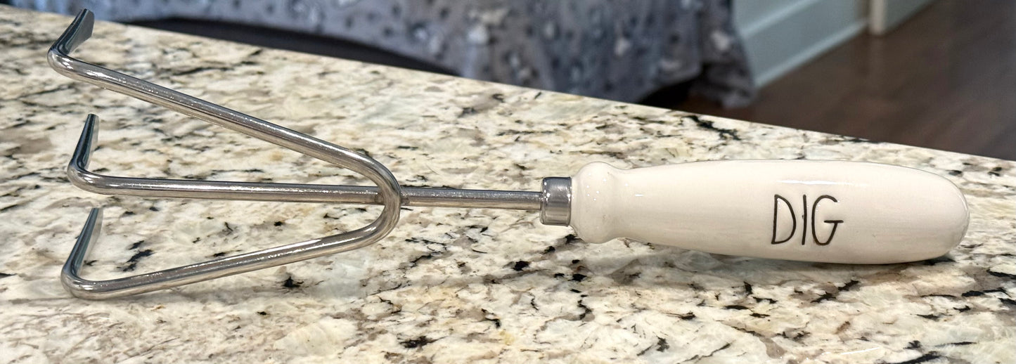 Rae Dunn white ceramic handled garden tool DIG