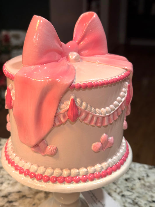 New pink coquette and pearl faux resin pedestal cake decor 11”