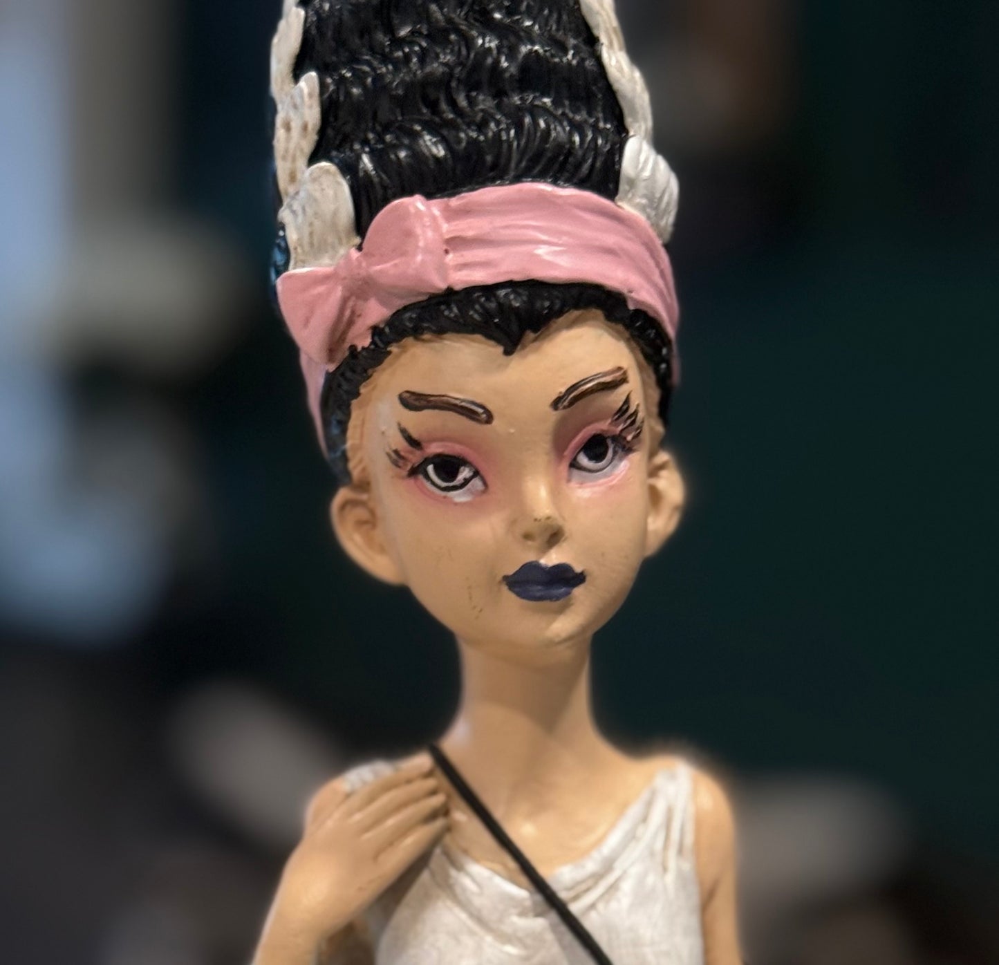 New resin 20” Bride of Frankenstein mummy carrying dog figurine