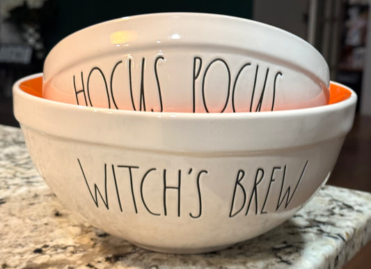 Rae Dunn ceramic white Halloween bowl set HAPPY HALLOWEEN & TRICK OR TREAT orange interior