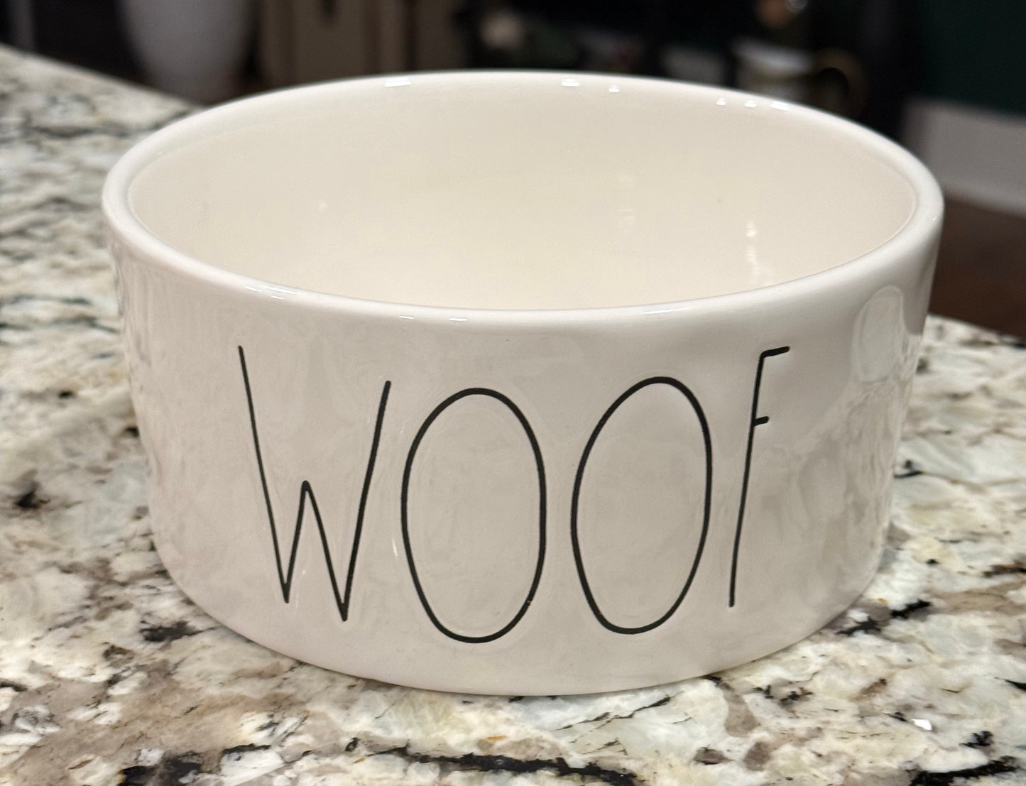 New Rae Dunn white ceramic 6” dog bowl WOOF