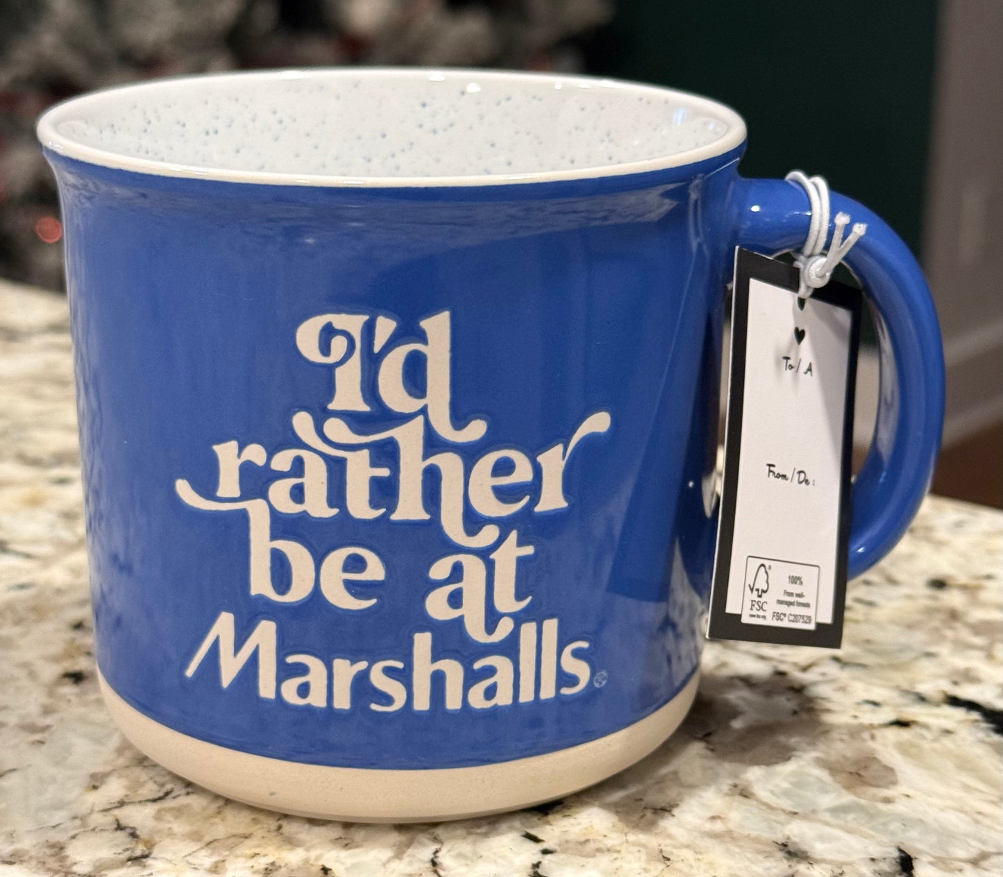 New ceramic blue Marshalls coffee mug I’D RATHER BE AT MARSHALLS