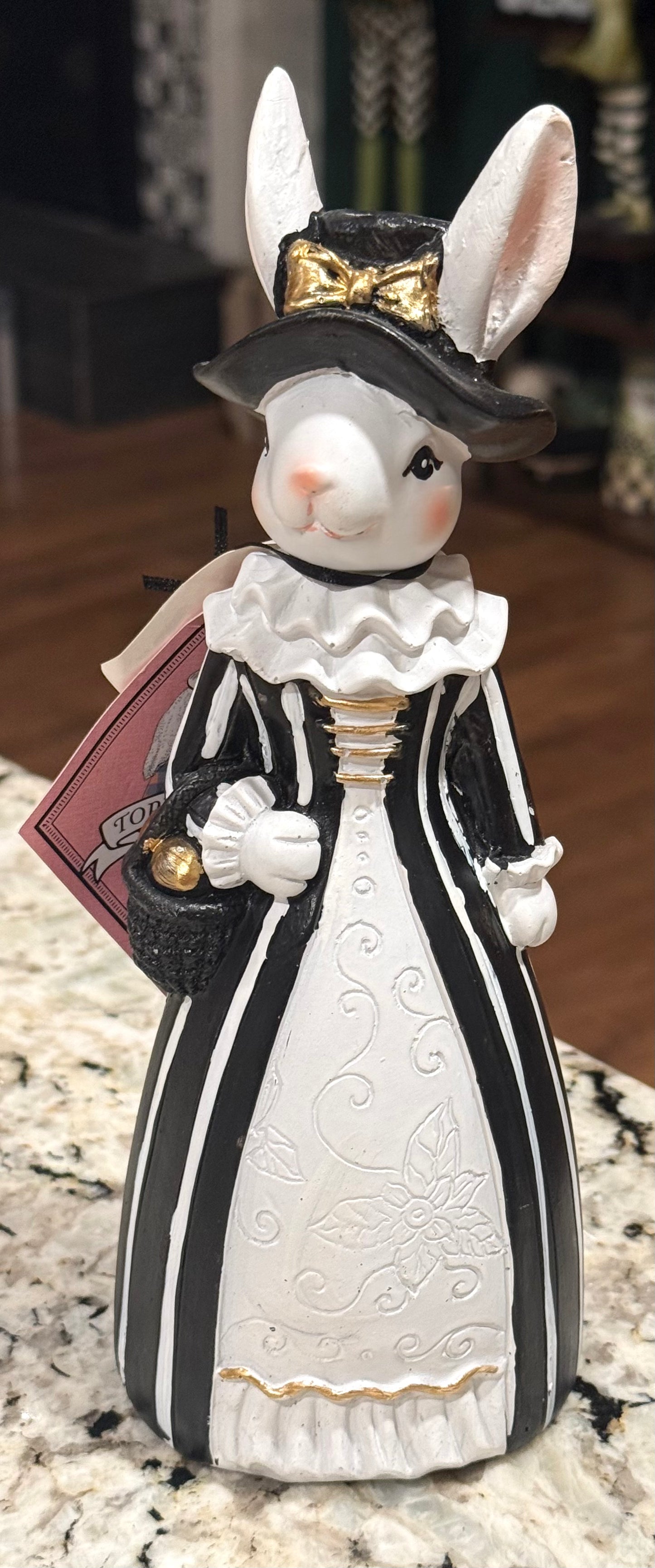 New Tophat & Tail resin black and white Easter bunny girl decor