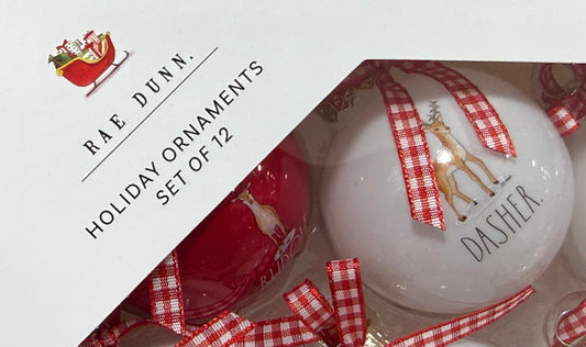 New Rae Dunn Christmas Santa’s reindeer glass ornament box set