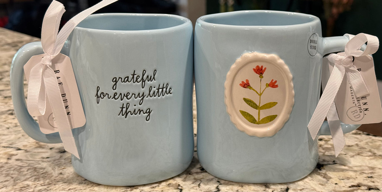 New Rae Dunn blue ceramic coffee mug GRATEFUL FOR EVERY LITTLE THING