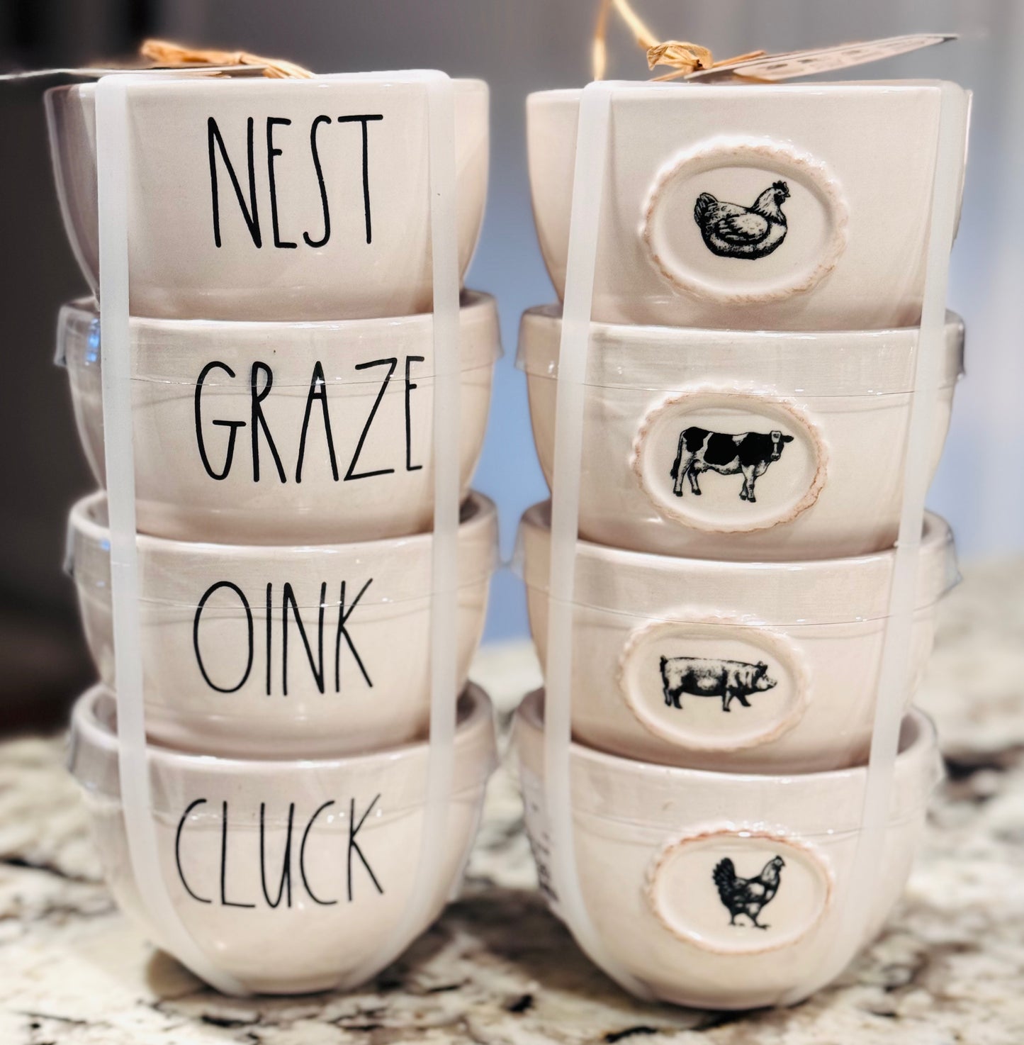 New Release Rae Dunn Farmline Bowl set NEST, GRAZE, OINK, CLUCK