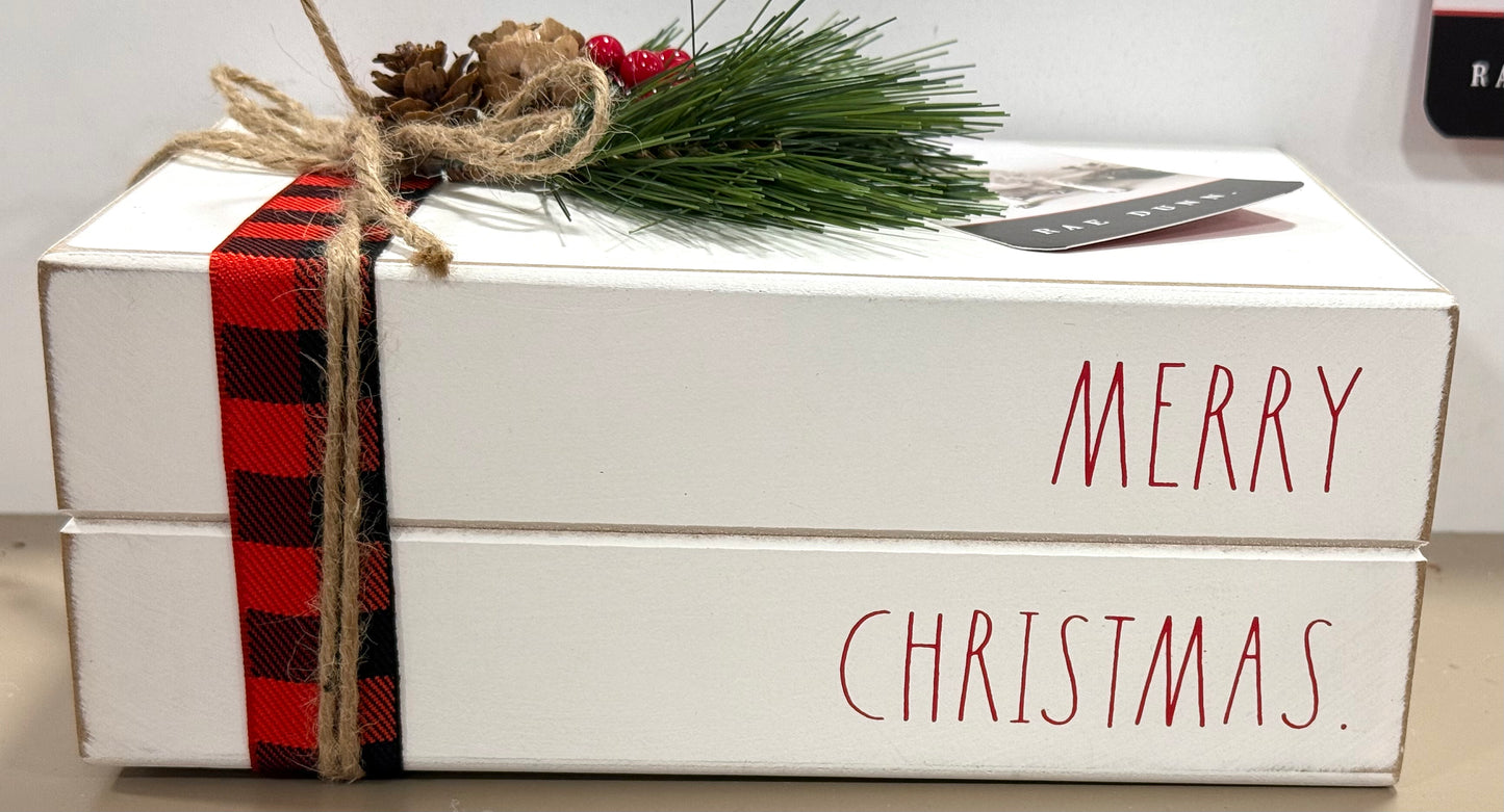 New Rae Dunn white wood holiday book stack MERRY CHRISTMAS