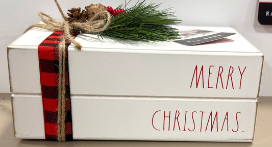 New Rae Dunn white wood holiday book stack MERRY CHRISTMAS