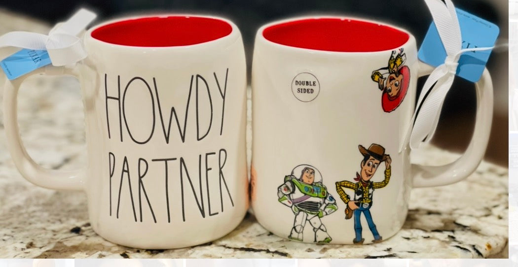 New Rae Dunn x Pixar’s Toy Story white ceramic coffee mug HOWDY PARTNER