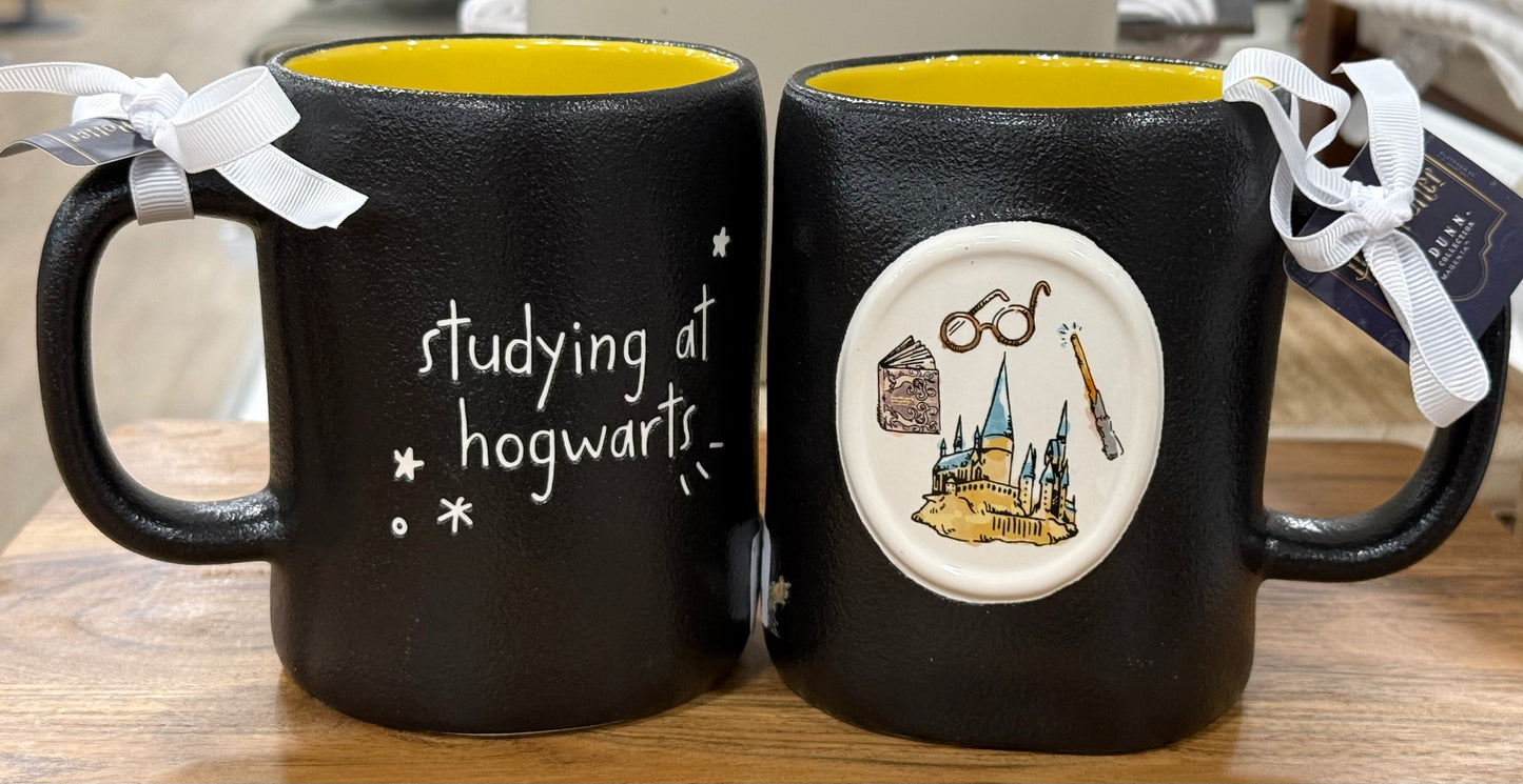 New Rae Dunn x Harry Potter black ceramic coffee mug STUDYING AT HOGWARTS
