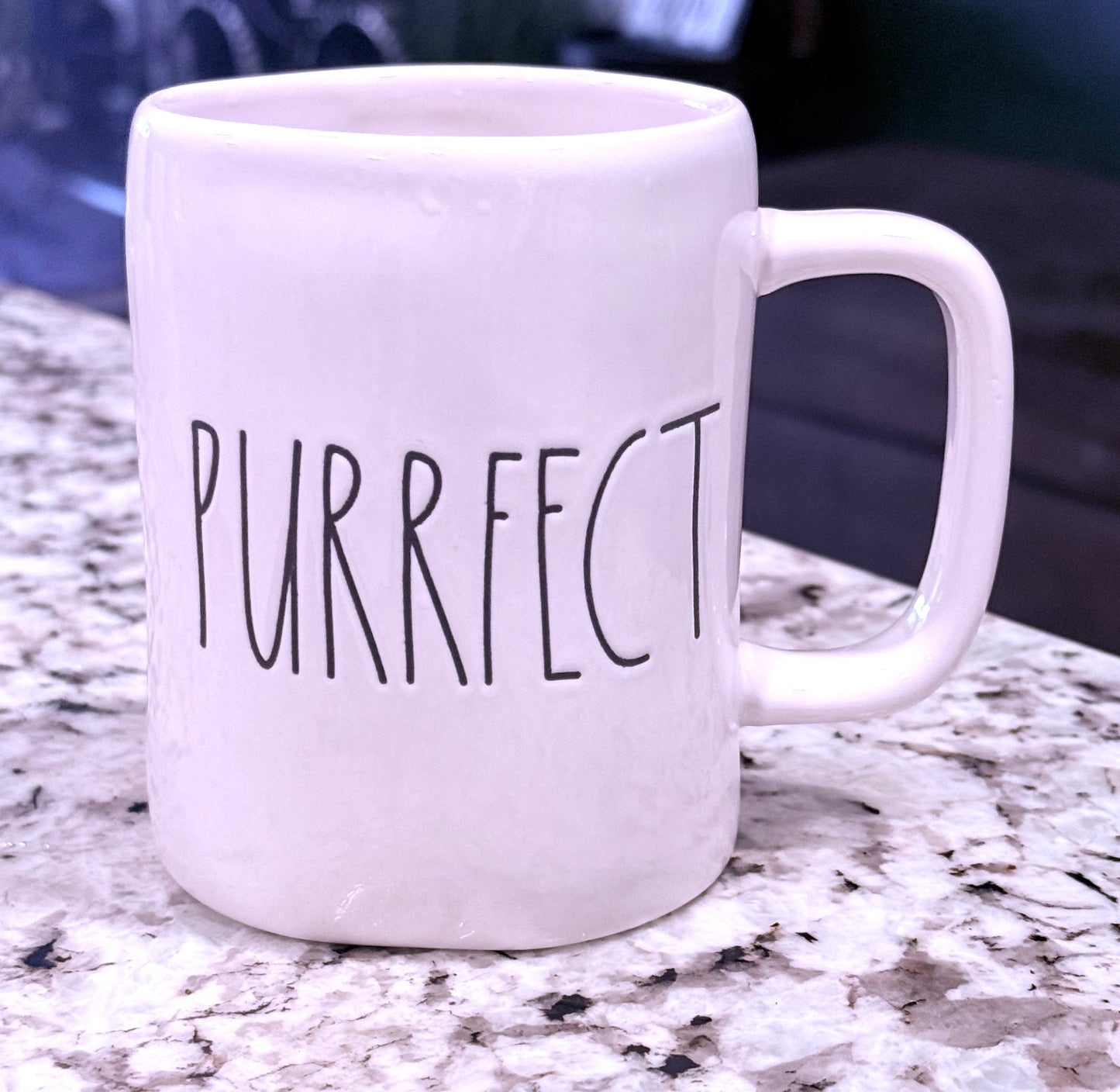 Rae Dunn white ceramic coffee mug PURRFECT