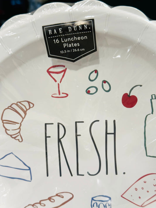 New Rae Dunn 3-piece paper dinnerware set coffee cup, 2 size plates 16 each FRESH