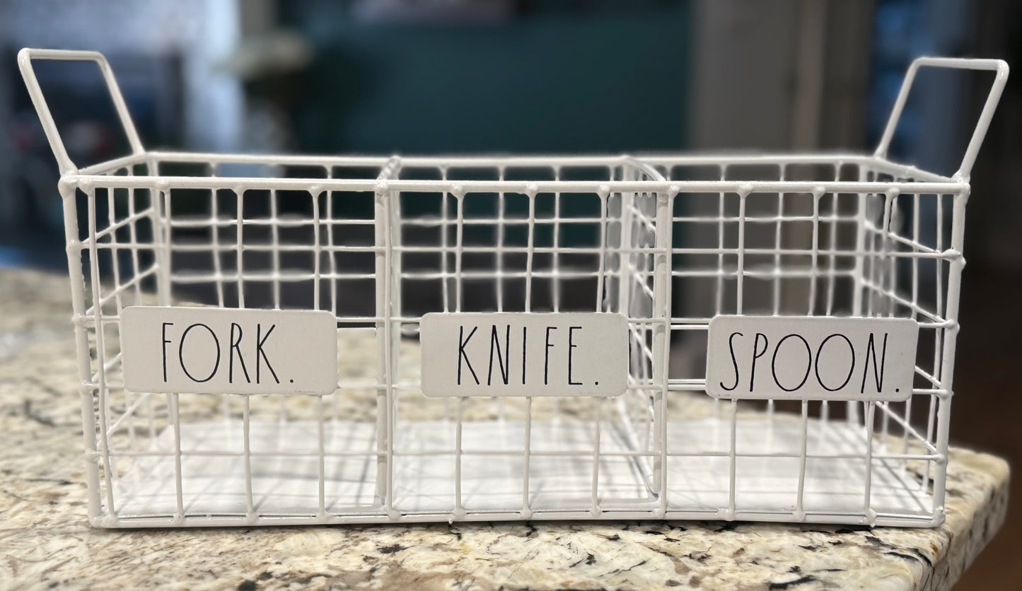 New Rae Dunn white metal utensils holder FORK KNIFE SPOON