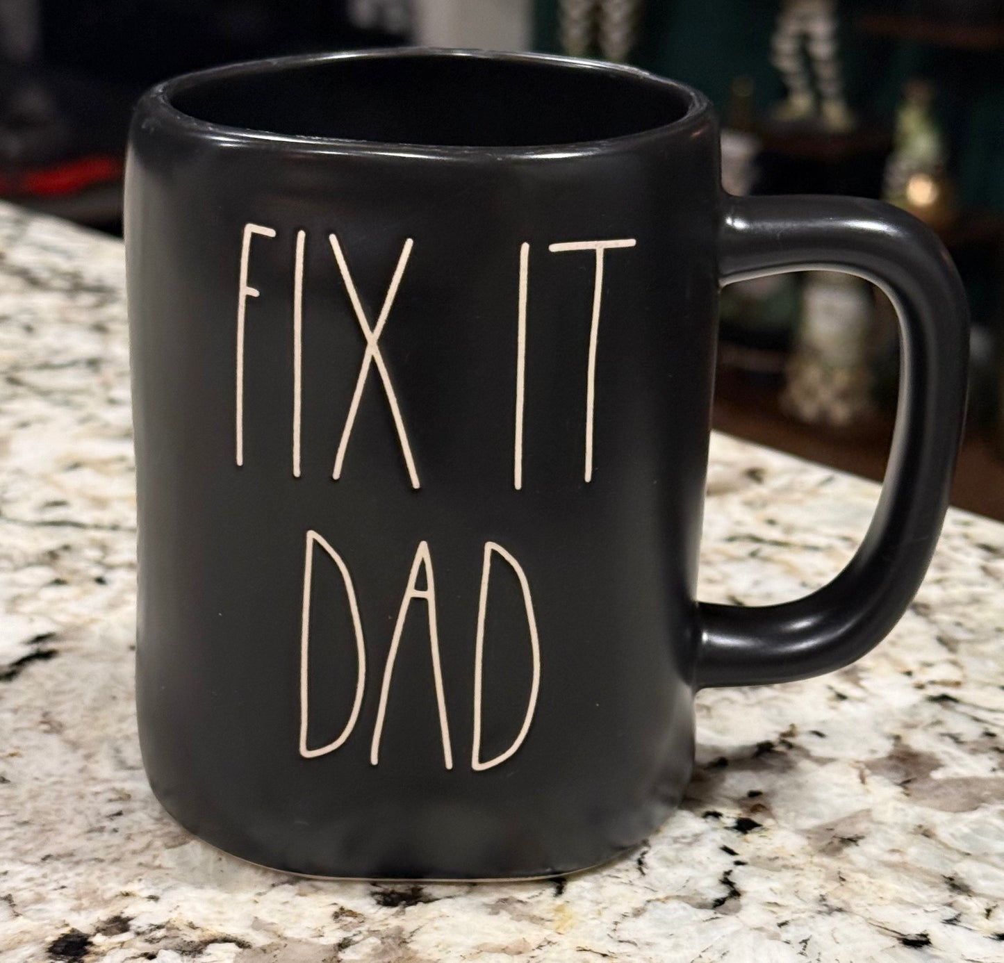 New Rae Dunn black ceramic coffee mug FIX IT DAD