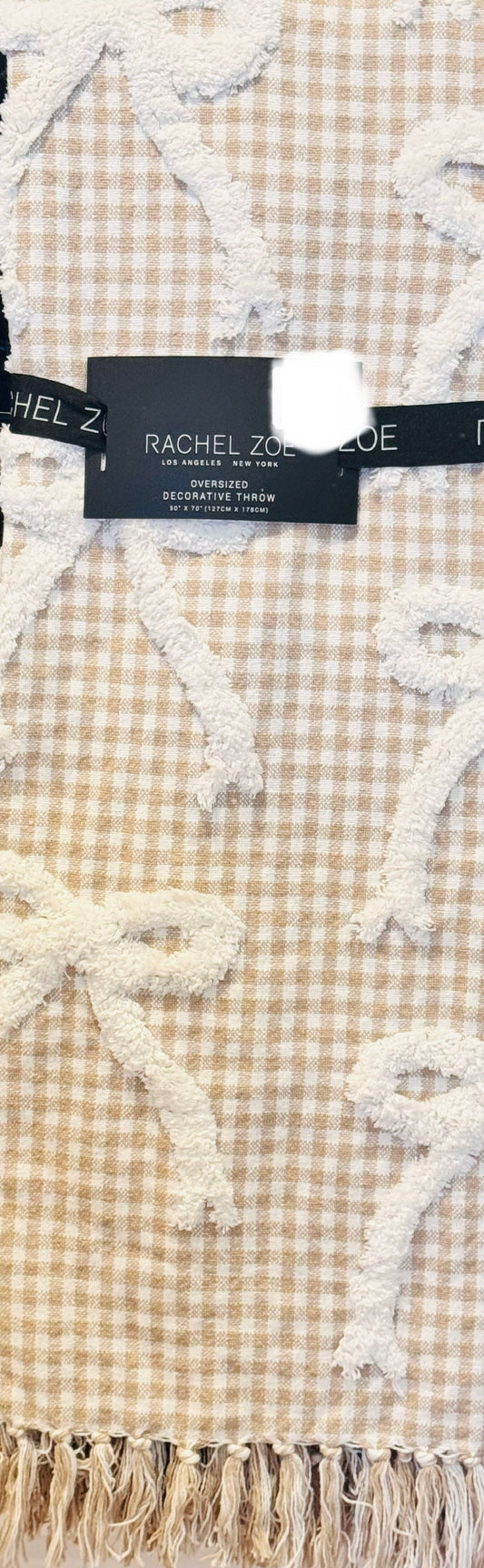 New Rachel Zoe plaid white coquette fringed throw blanket 50x70