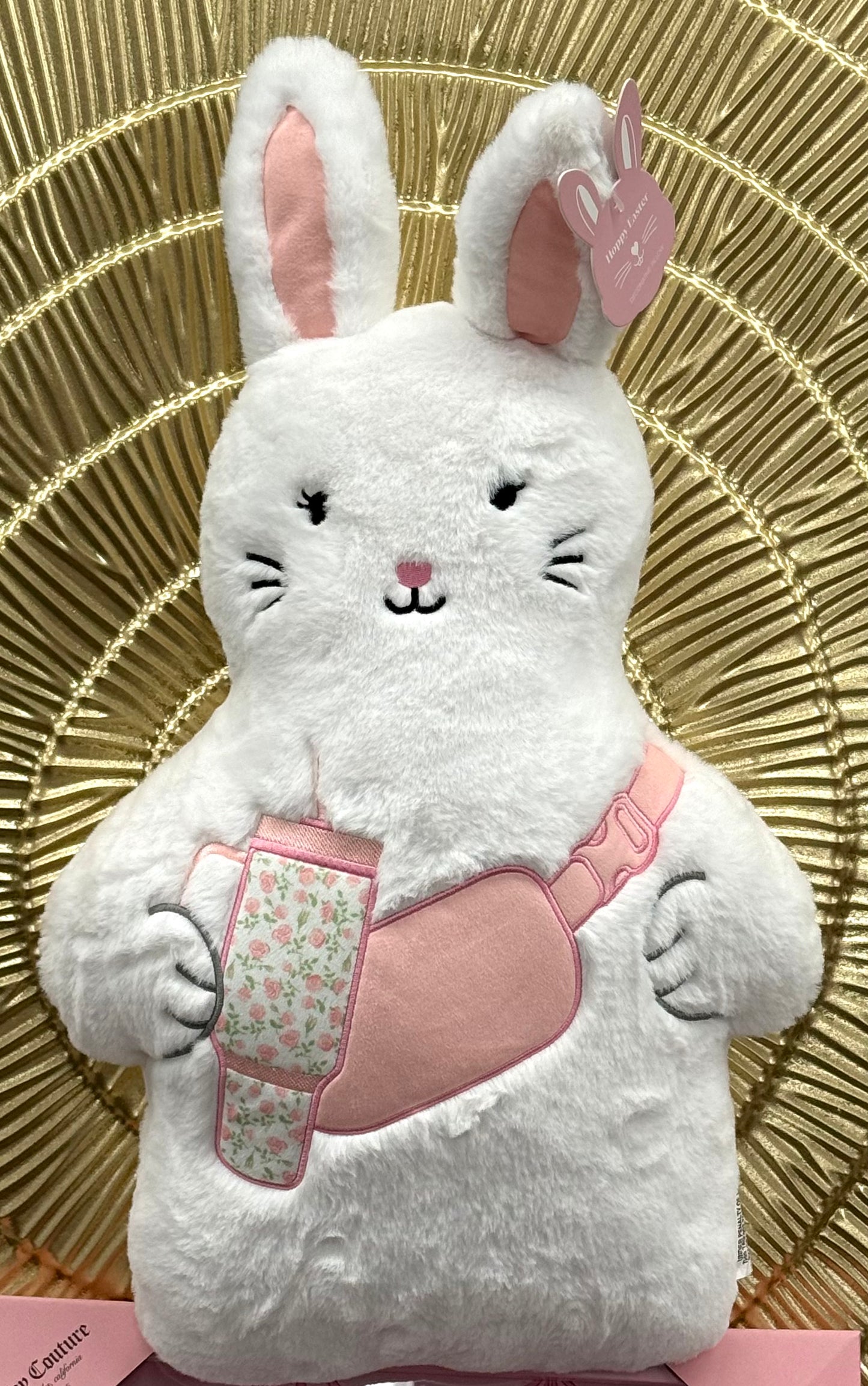 New white & pink Easter bunny throw pillow floral coffee cup & bag