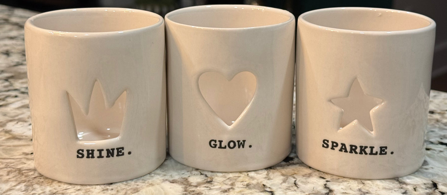 New Rae Dunn white ceramic 3-piece votive candle holder set