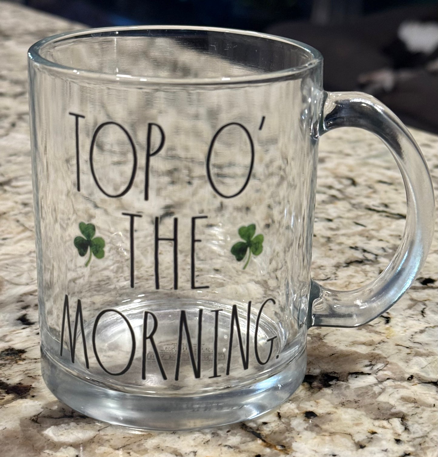 New Rae Dunn glass St. Patrick’s Day mug TOP O’ THE MORNING