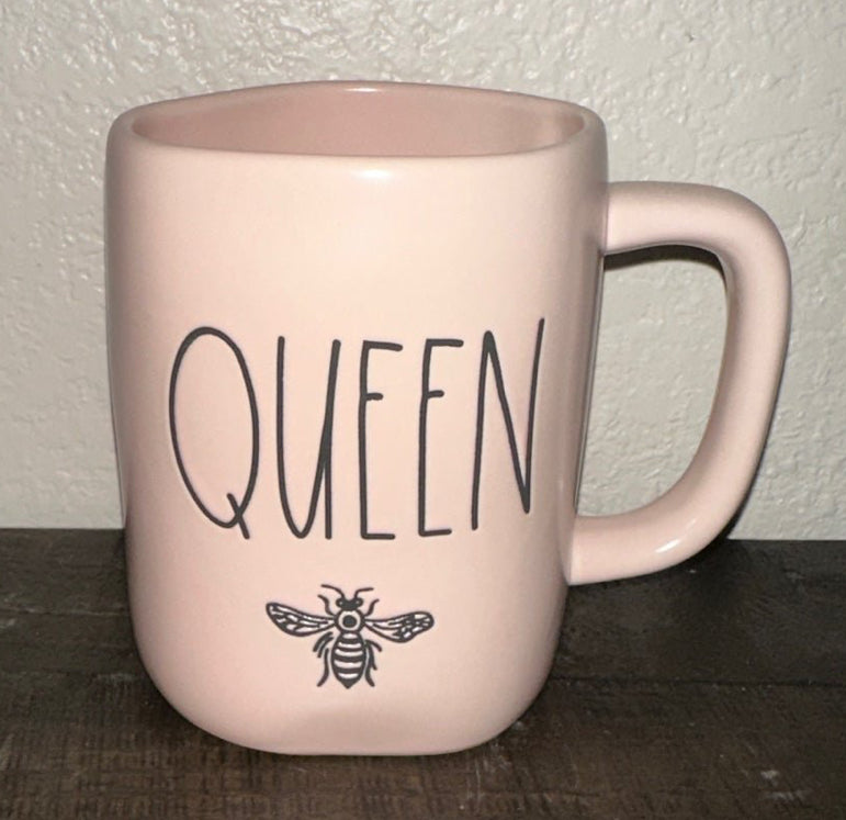 New Rae Dunn pink ceramic 🐝 coffee mug QUEEN BEE