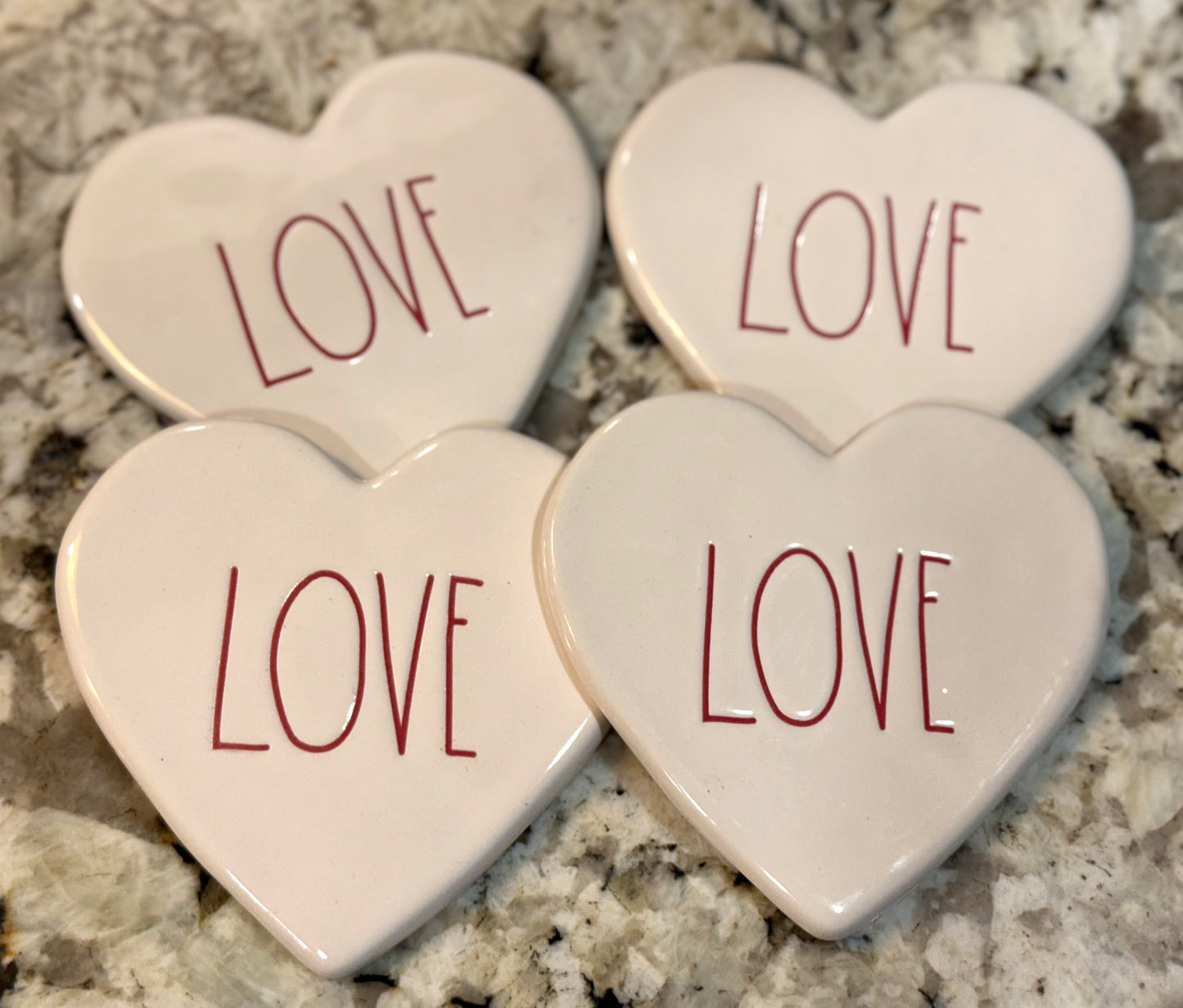 New Rae Dunn 4-piece ceramic heart coaster set LOVE