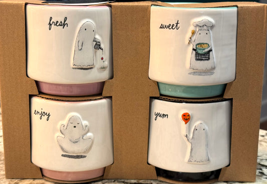 New Rae Dunn ceramic Halloween 4-piece ghost ramekin set