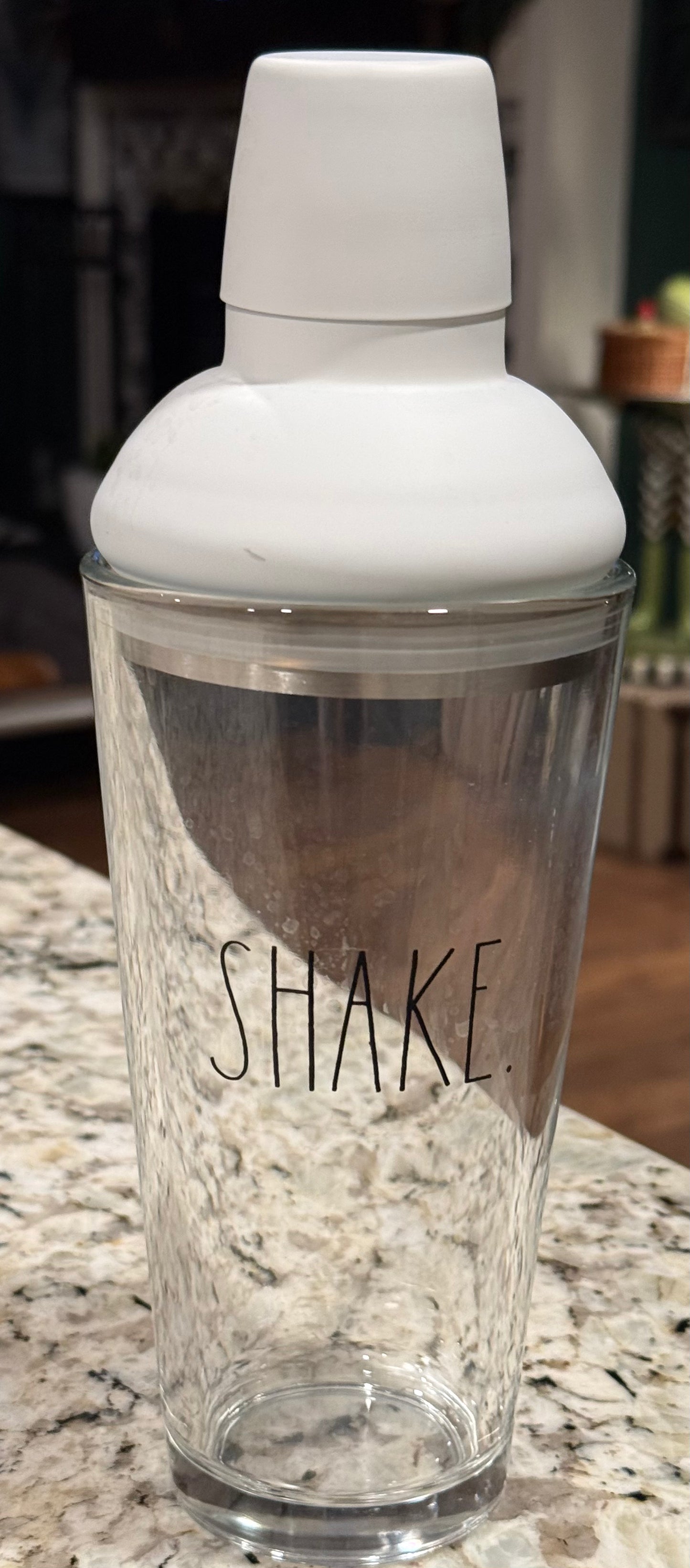 New Rae Dunn white glass cocktail SHAKE shaker