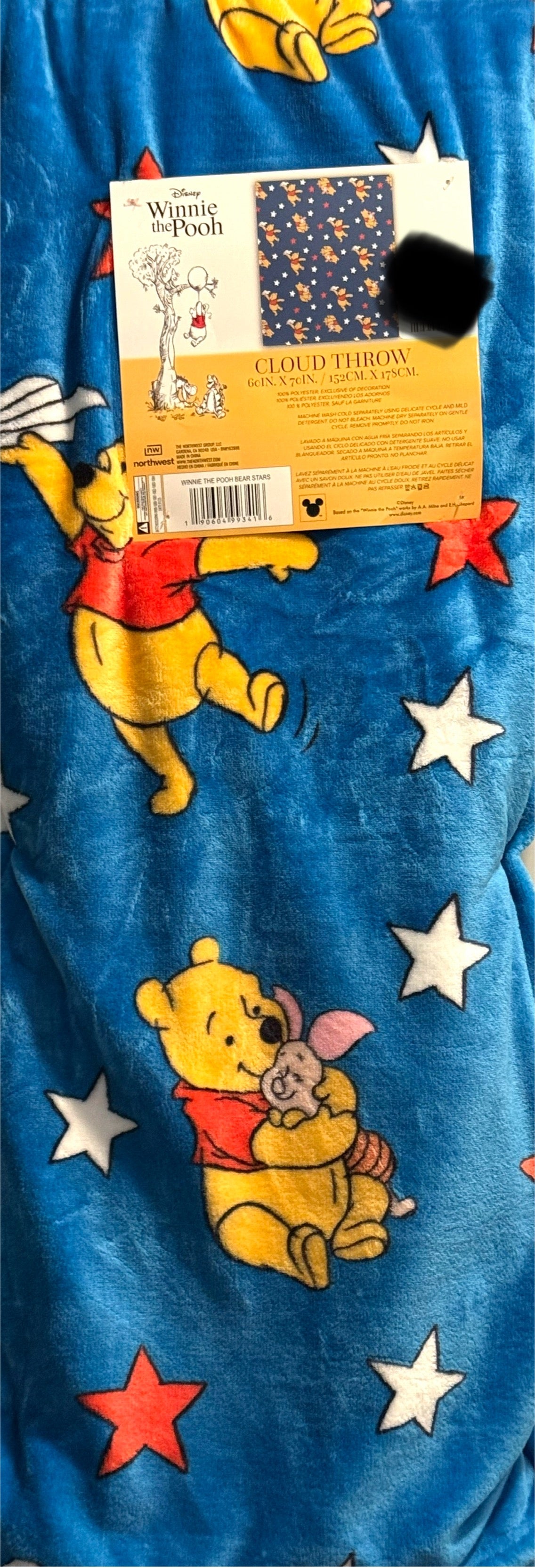 New blue Americana Winnie the Pooh throw blanket 50x70