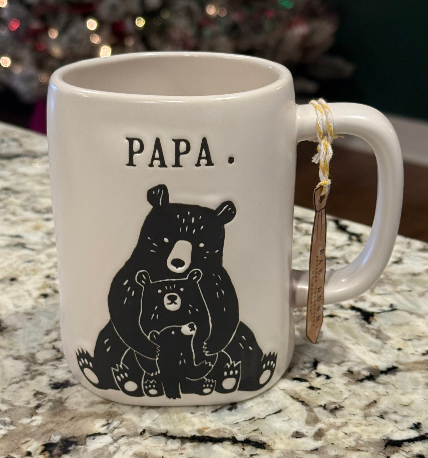 New Rae Dunn white ceramic coffee mug PAPA. With cub