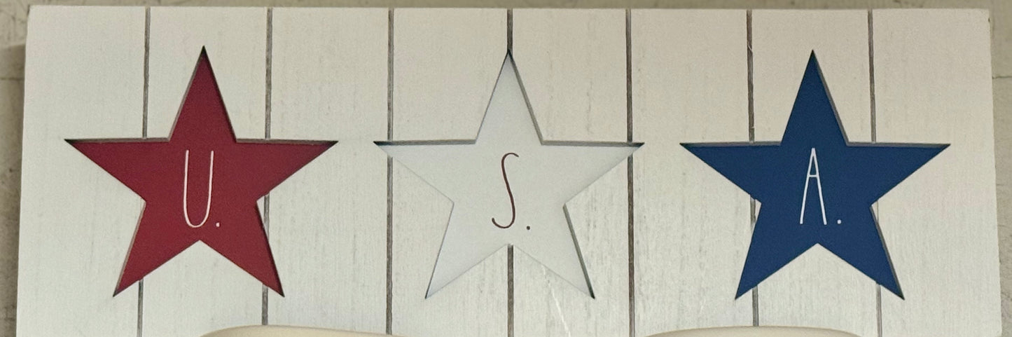 New Rae Dunn wood U.S.A. Sign decor