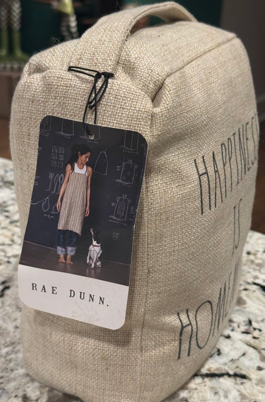 New Rae Dunn burlap sand filled door stop HAPPINESS IS HOMEMADE